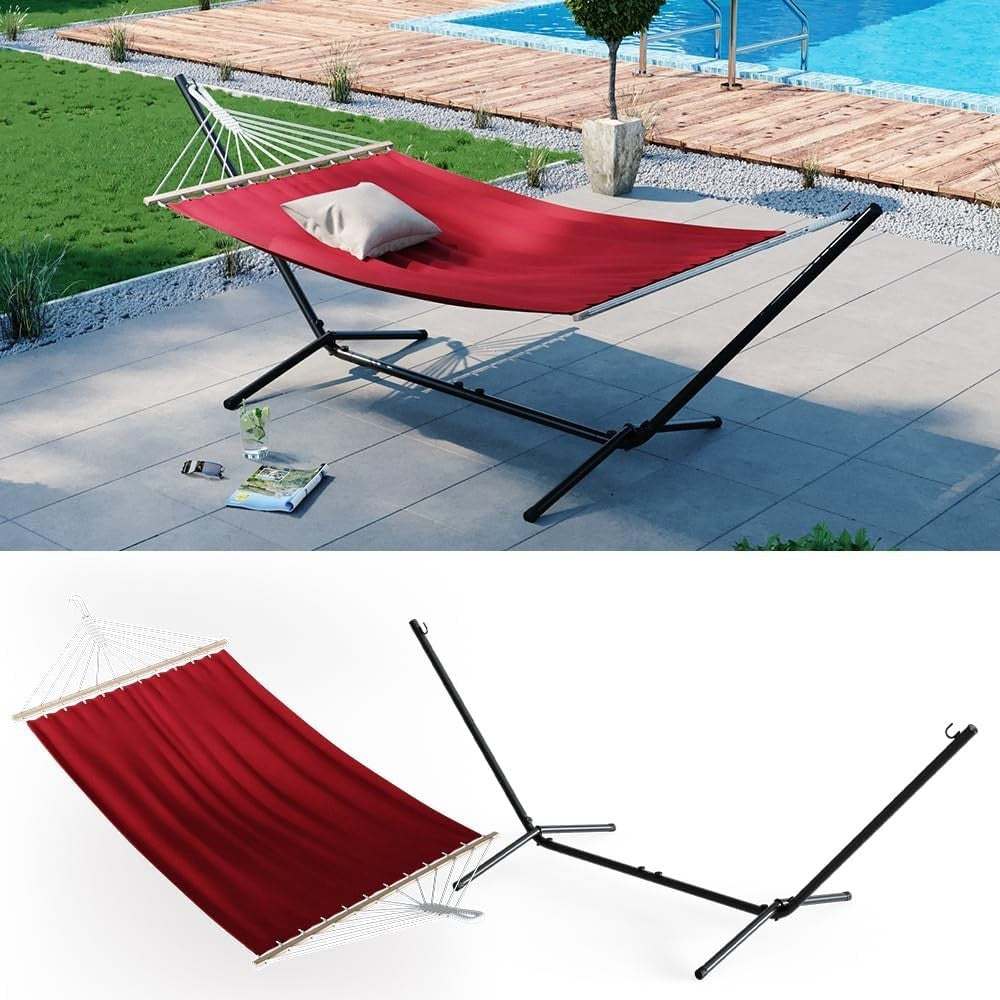Adjustable Metal Hammock with Frame 350cm Wine Red Sun Lounger Outdoor Bed