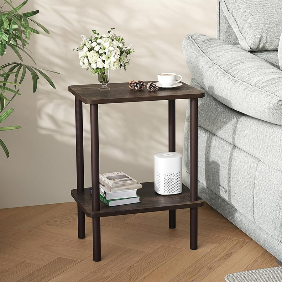 Oak Narrow Bedside Table with Shelf – 2-Tier Small End Table for Living Room