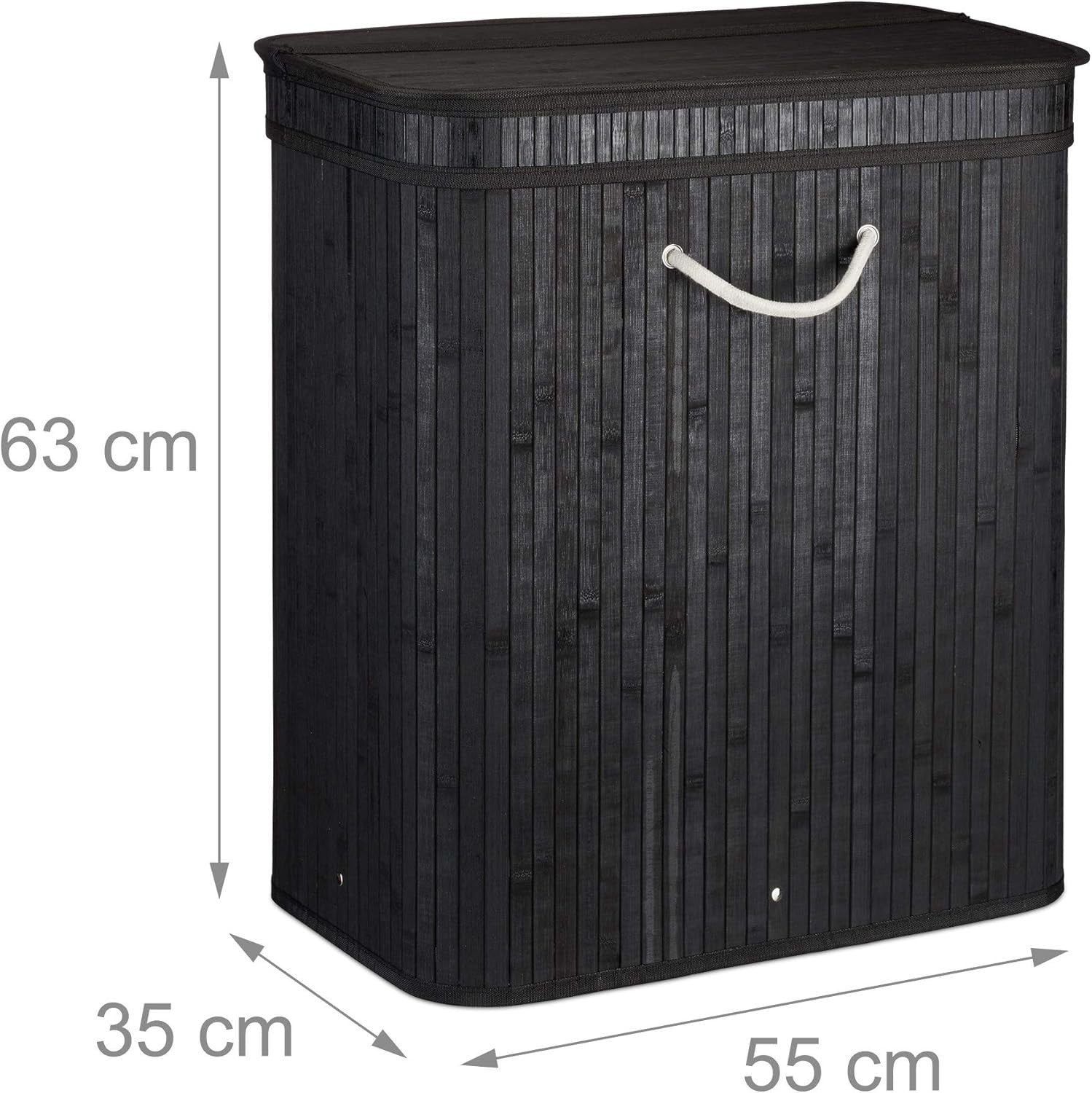 72L Black Bamboo Laundry Hamper With Lid 2-Section Ventilated Basket Large