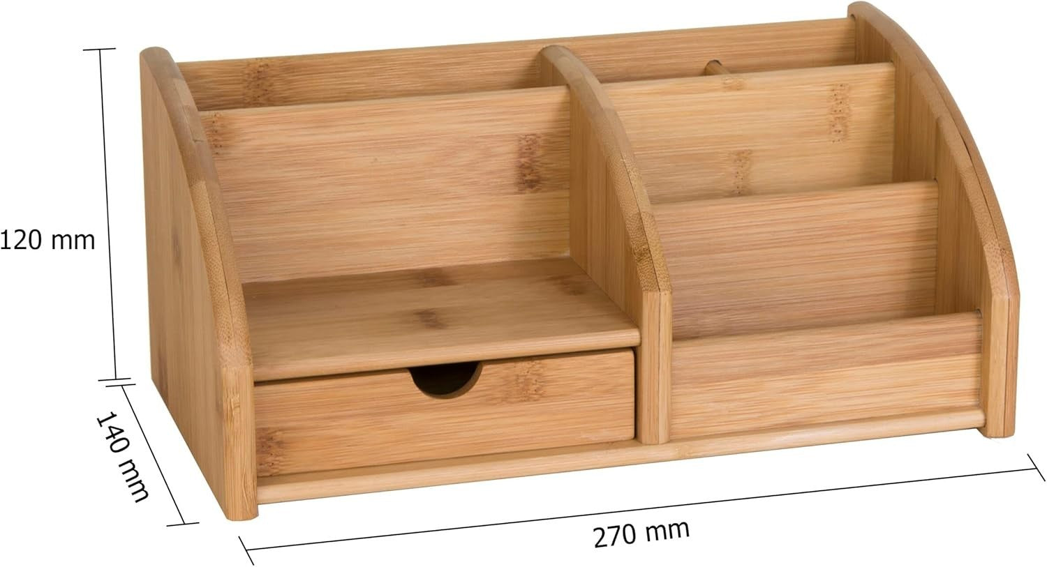 Bamboo Desk Organiser 6 Compartments 1 Drawer Office Tidy 3-Pack