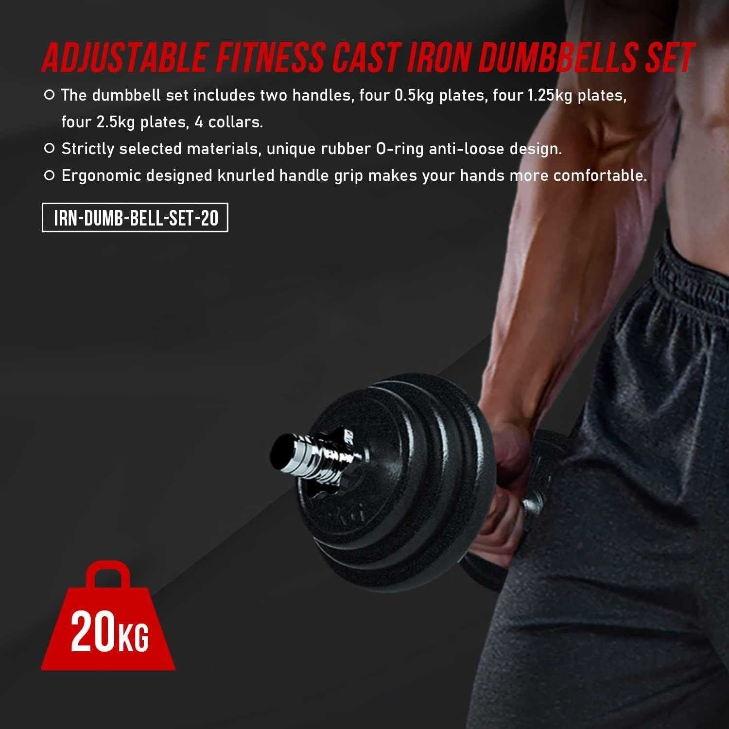 20KG Adjustable Dumbbells Set Spinlock Cast Iron Home Gym Weights