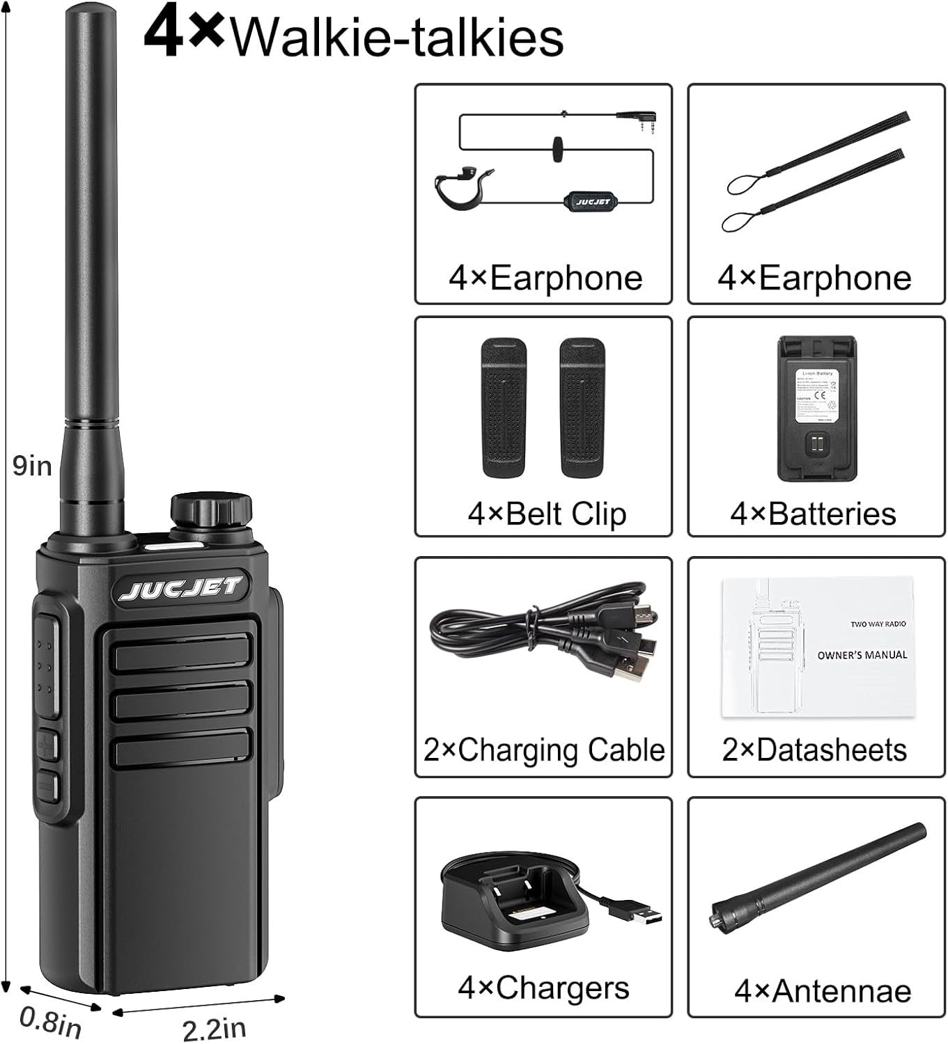 IP54 Waterproof Walkie Talkies PMR446 16 Channel Type C 4 Pack