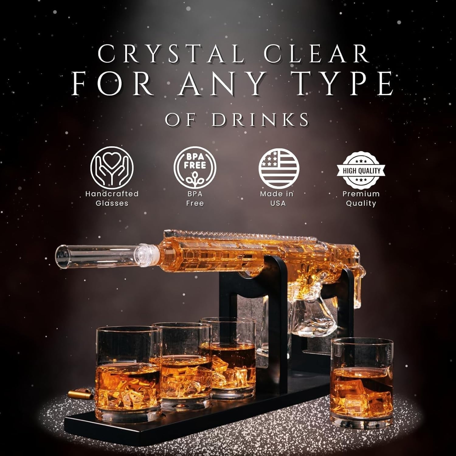 AR15 Style Whiskey Decanter Set with Bullet Glasses Gift for Men 800ml