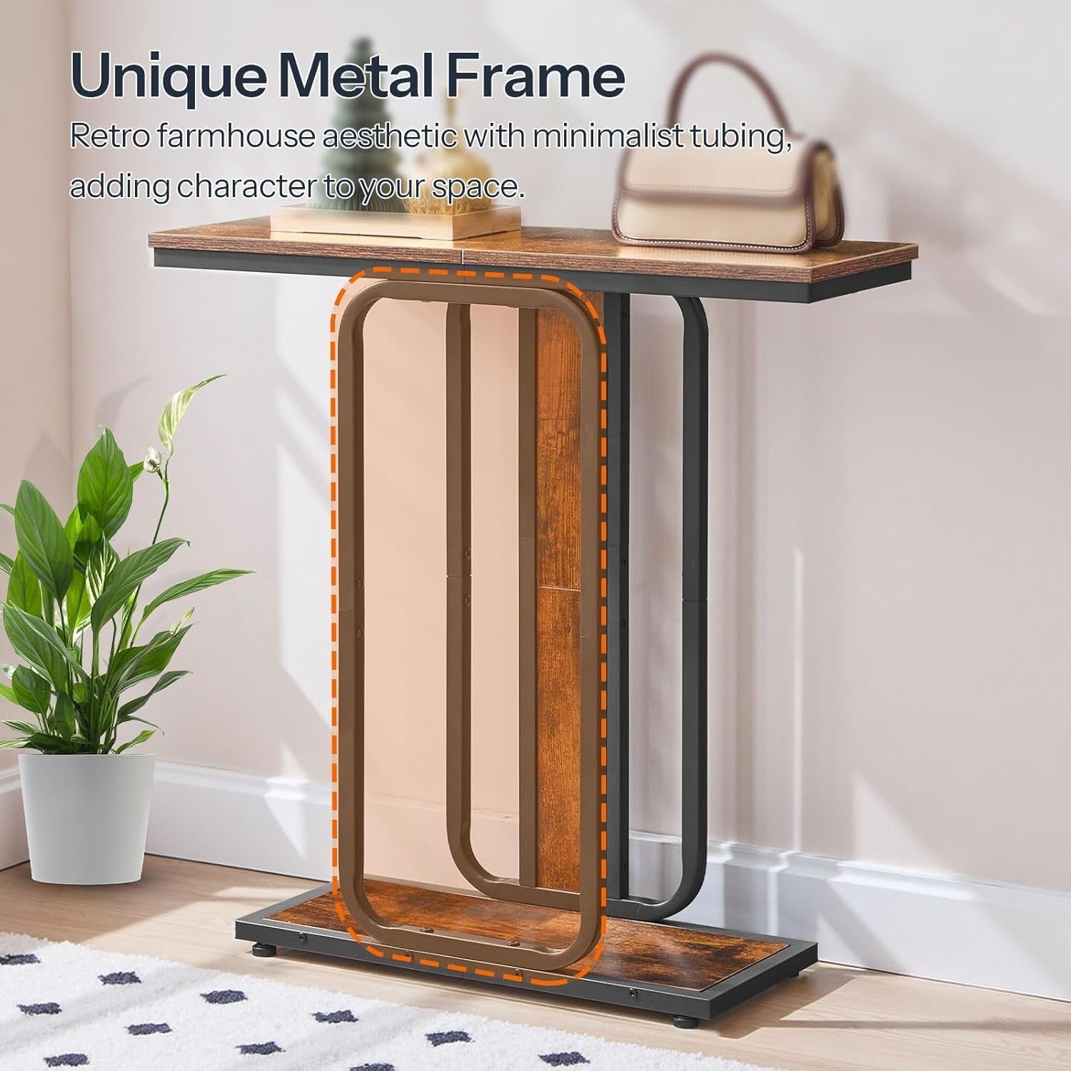 Slim Console Table Narrow 2-Tier Rustic Hallway Shelf for Entryway, Foyer