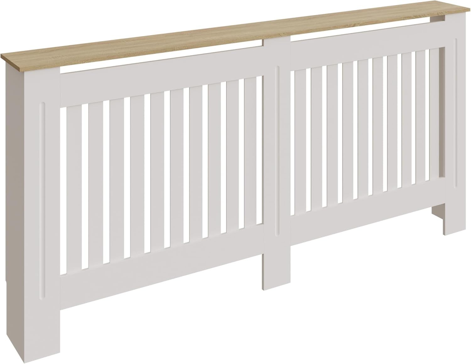 White Radiator Cover Cabinet XL | MDF Vertical Slat Wood Shelf