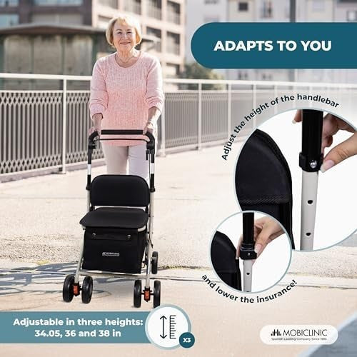 Shopping Trolley with Seat Walker Foldable Rollator with Backrest & Brake