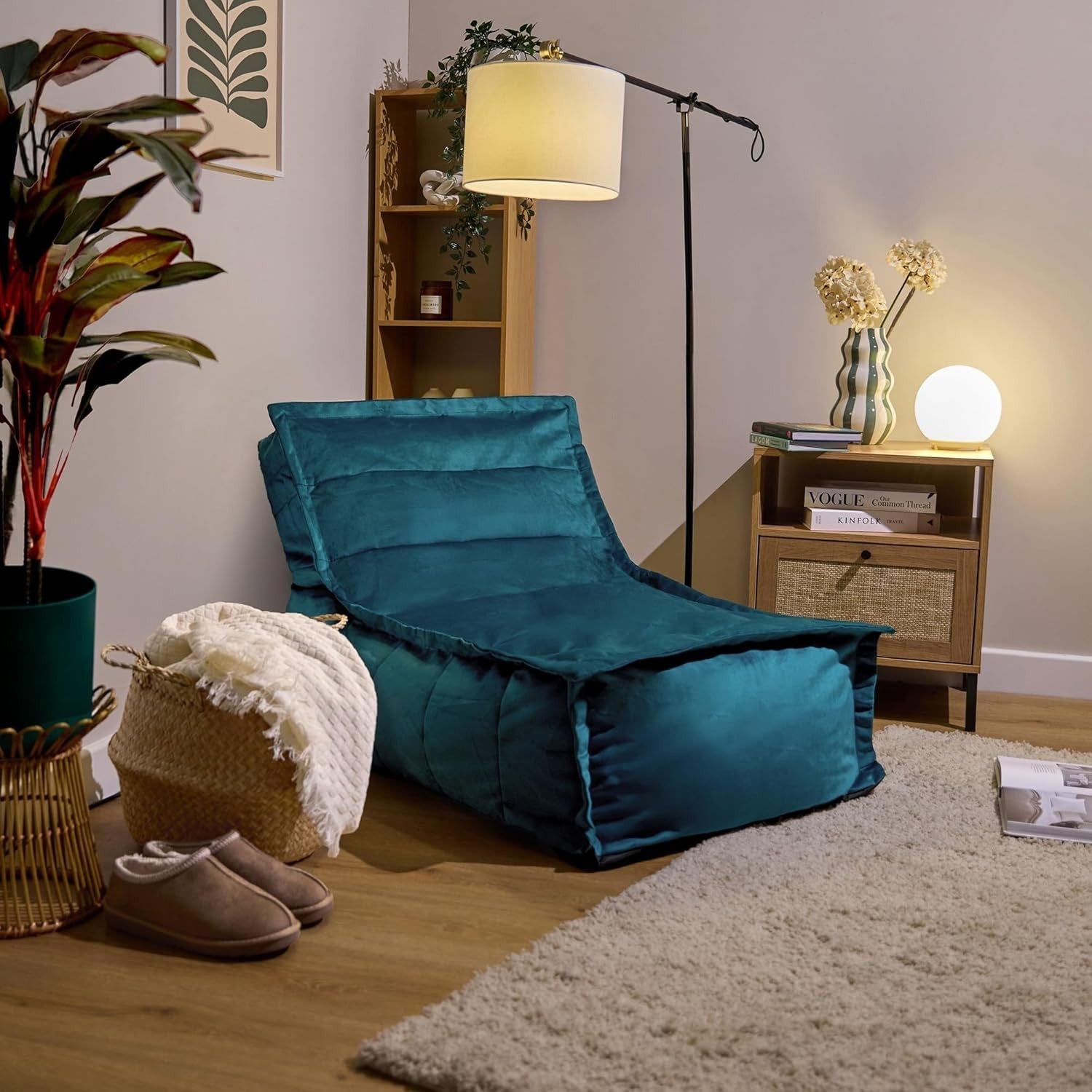 Teal Green Large Velvet Bean Bag Chair Adult Lounge Seat Gaming Sofa