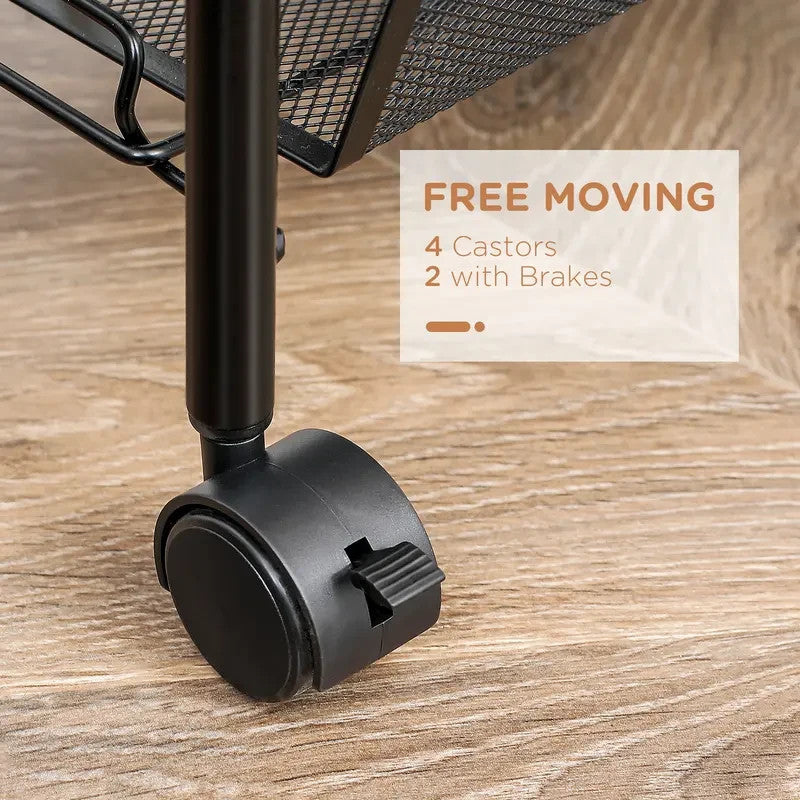 Black 5-Tier Rolling Storage Cart with Mesh Baskets & Lockable Wheels