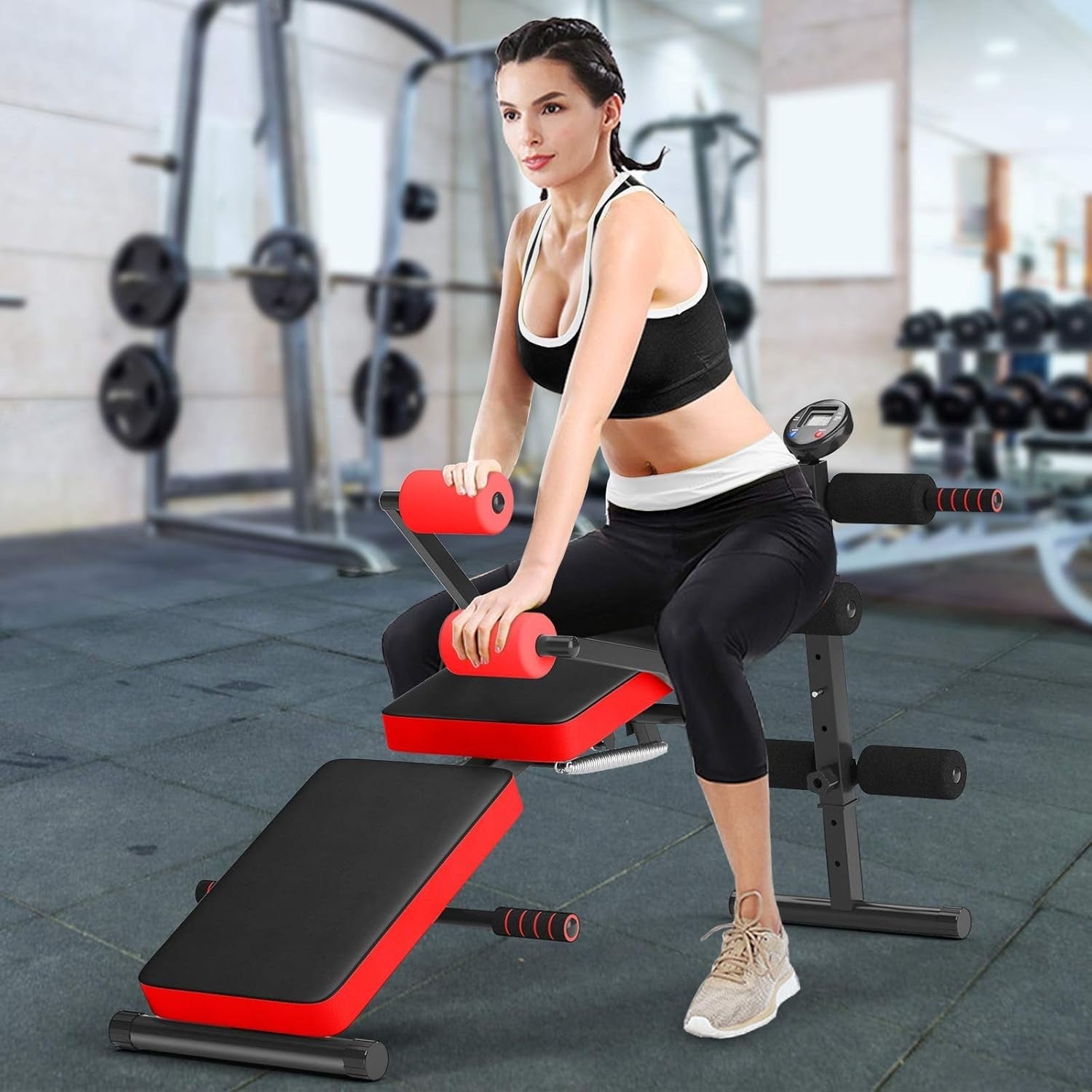 Adjustable Sit Up Bench With LCD Monitor Foldable Full Body Trainer