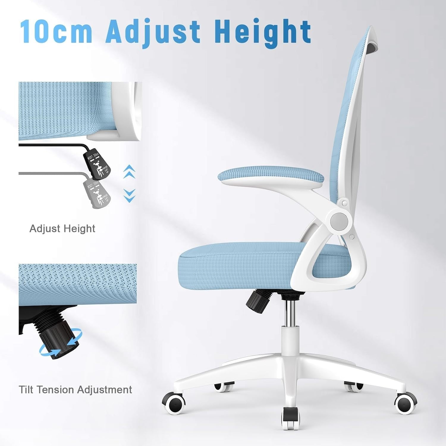Ergonomic Office Chair Mesh Back Flip-Up Arms Adjustable Swivel Home Desk Seat