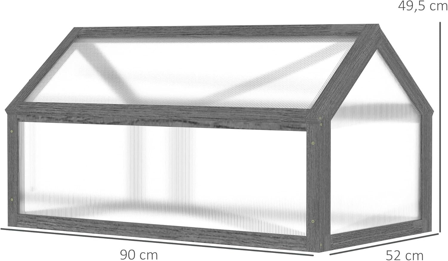 Grey Wooden Cold Frame Greenhouse Polycarbonate Mini Grow House for Plants