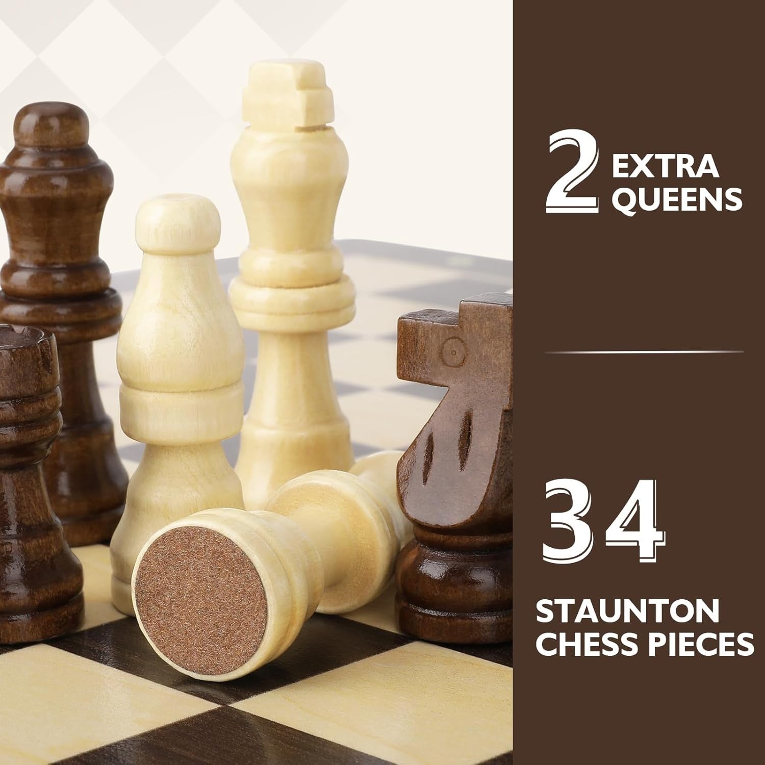 Wooden Magnetic Chess Set 30cm Folding Board w/ Storage & Extra Queens Dark