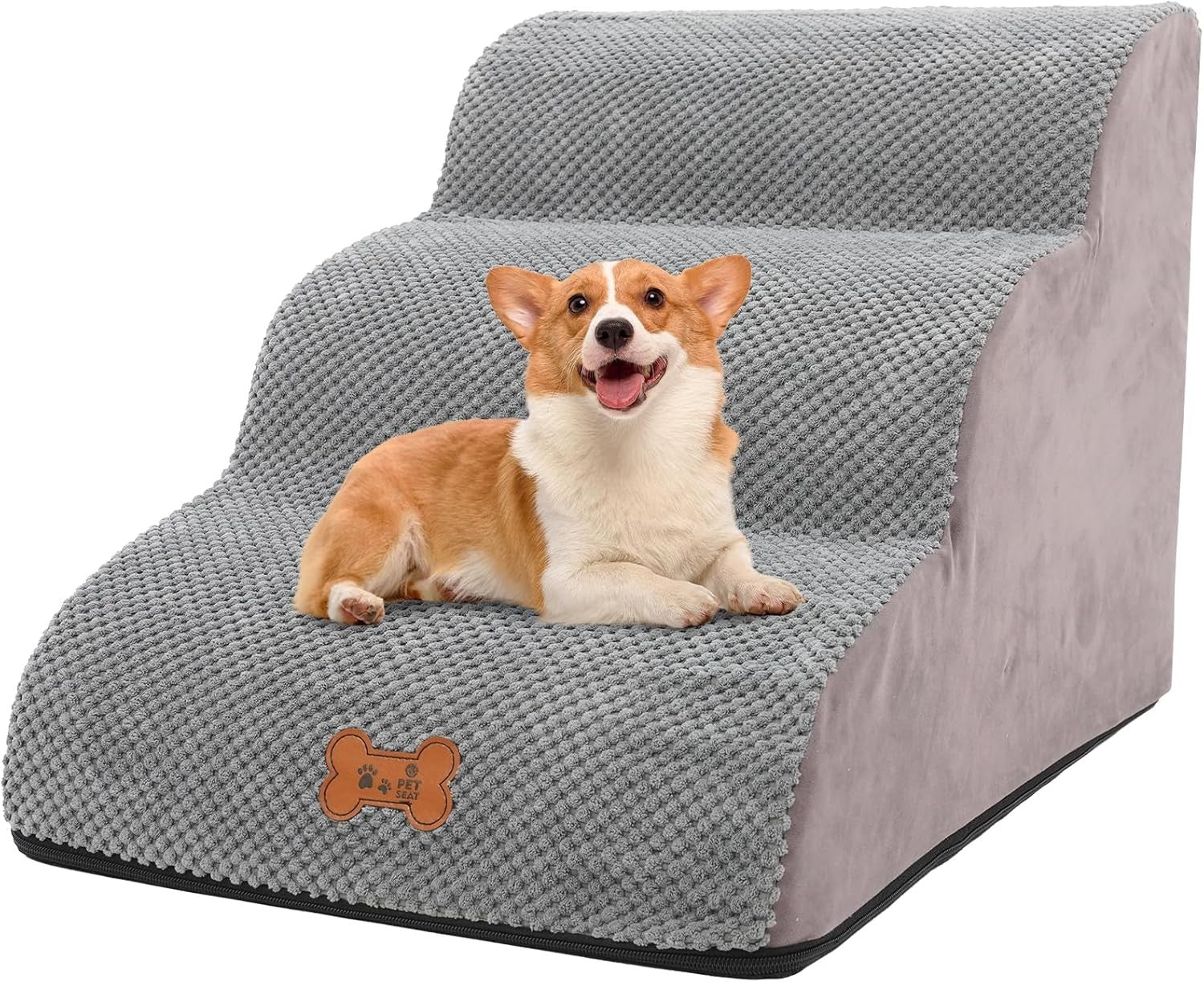 Grey 3 Step Dog Stairs Foam Pet Ramp Non Slip for Bed Sofa 57x40cm