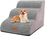 Grey 3 Step Dog Stairs Foam Pet Ramp Non Slip for Bed Sofa 57x40cm