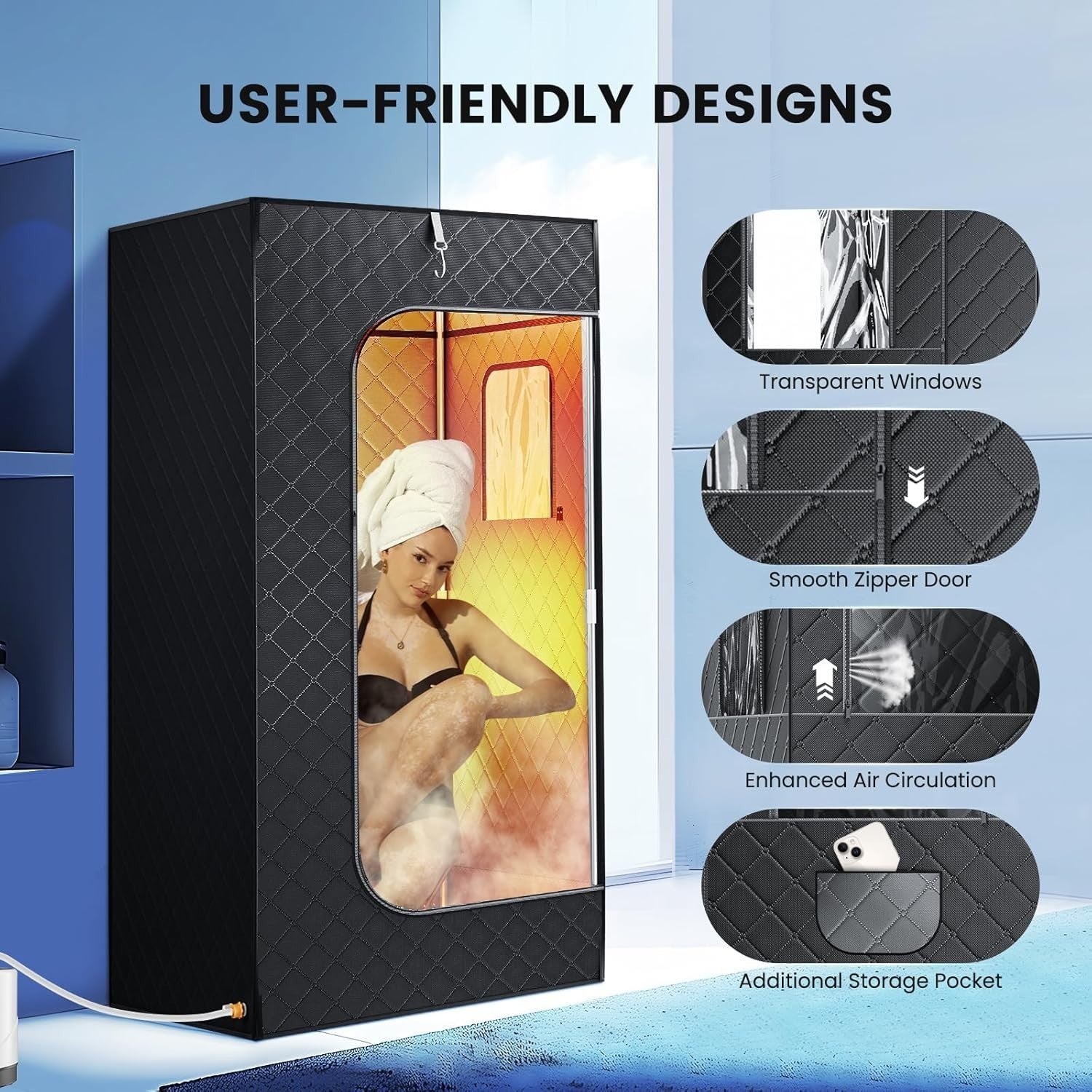 Portable Full Size Steam Sauna Tent 2.6L Fast Heat 9-Level Home Spa Detox Box
