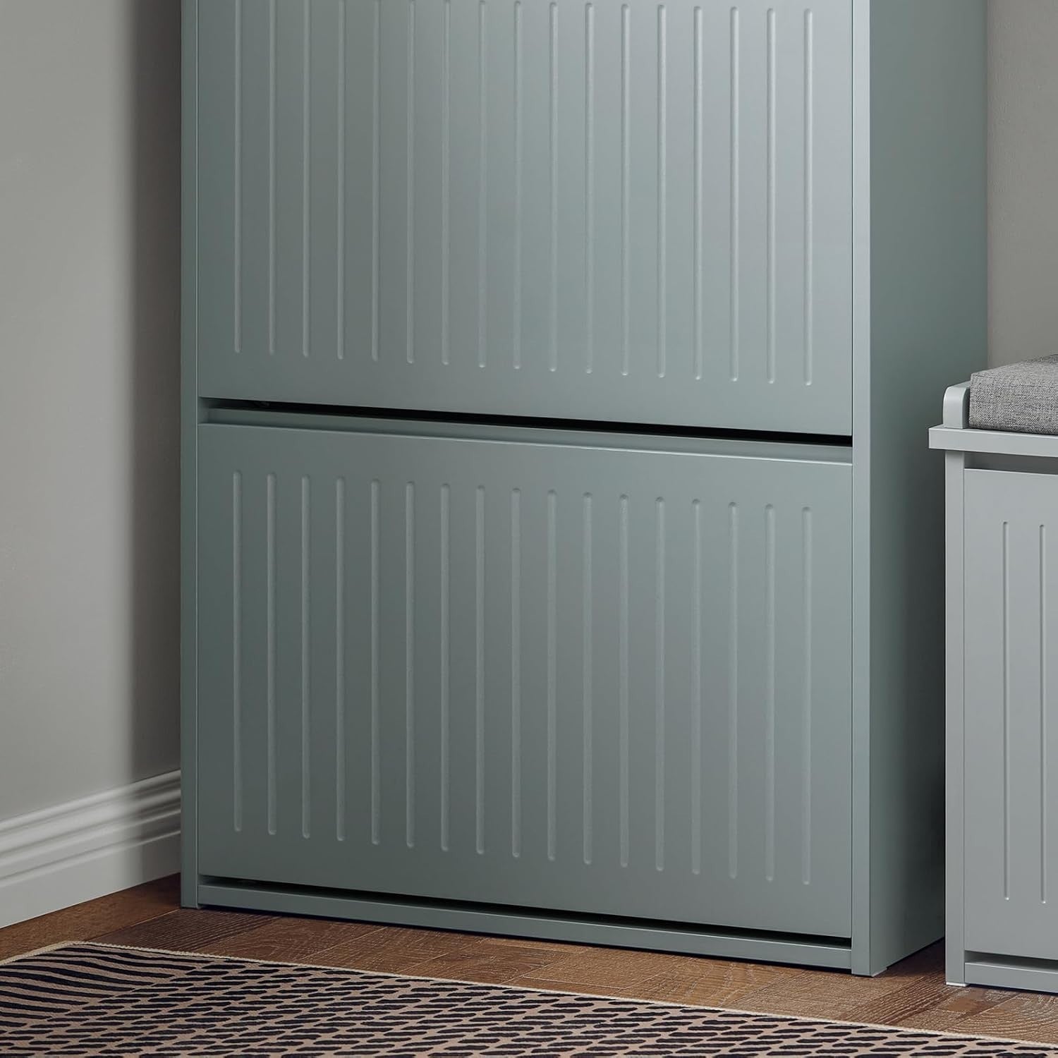 Tall Slim Shoe Cabinet with 3 Flip Drawers – Grey Hallway Storage Unit