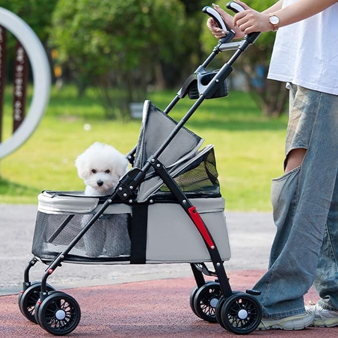 Pet Stroller 4 Wheel Folding Dog Pram Travel Pushchair Cup Holder Grey
