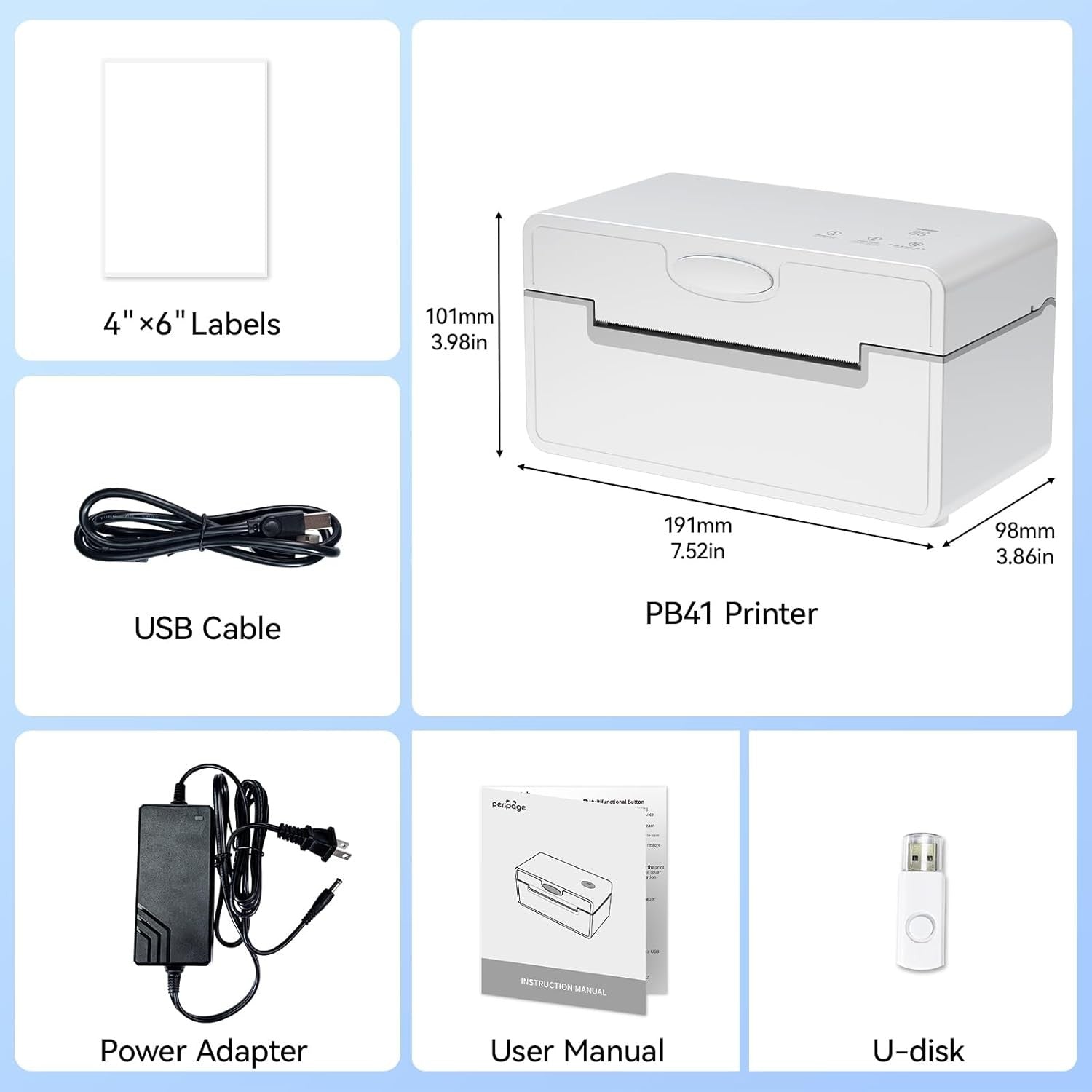 Bluetooth 4×6 Thermal Shipping Label Printer USB Wireless 203 DPI