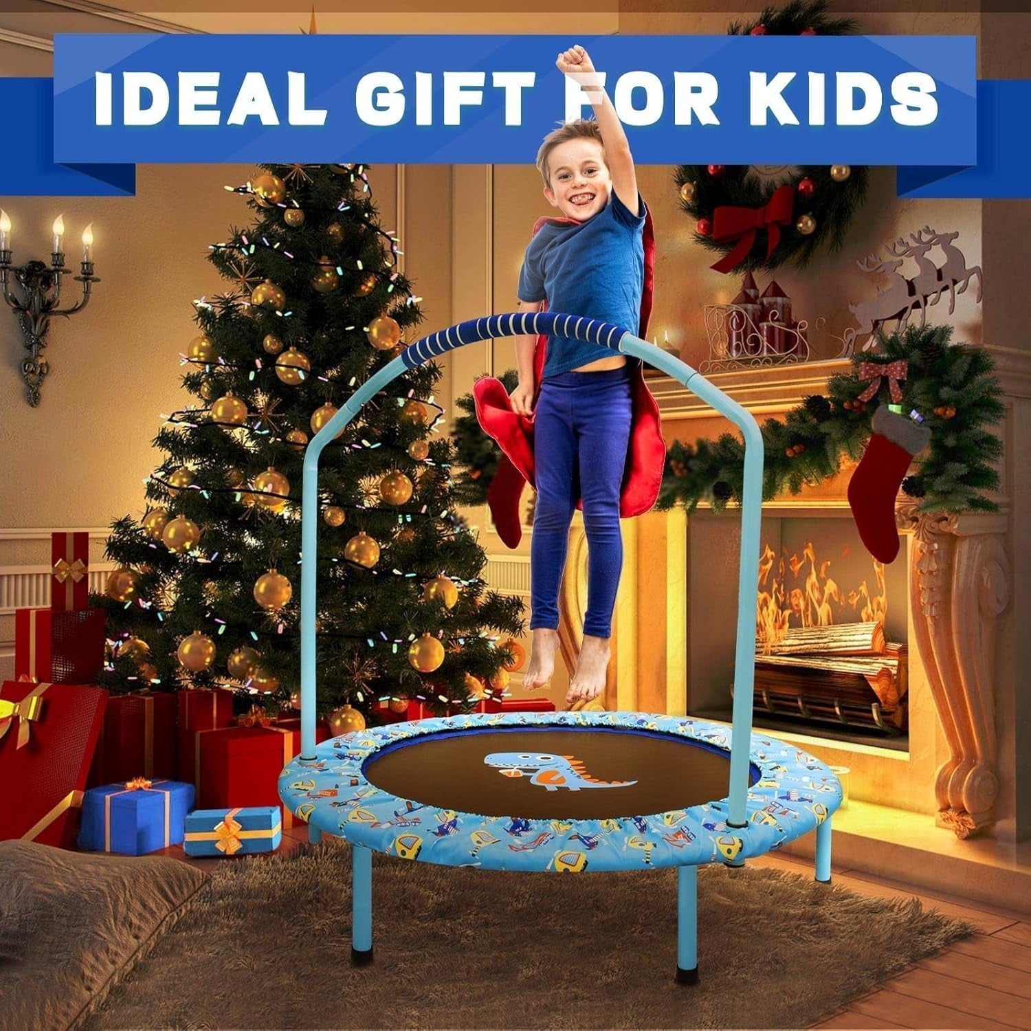 38in Kids Trampoline Foldable Silent Bungee Handle Indoor Outdoor