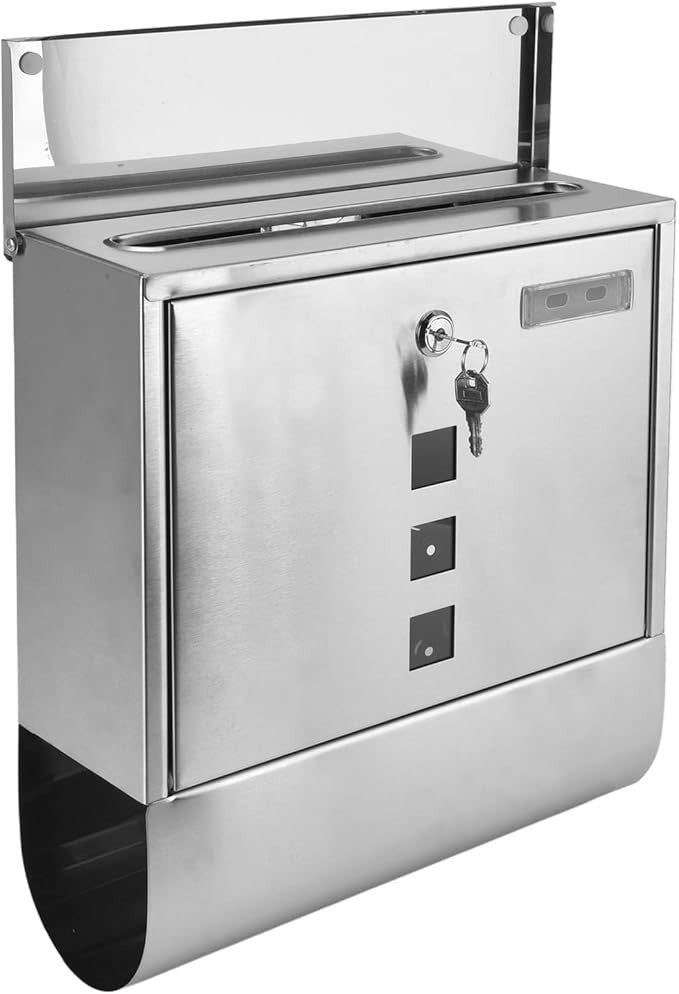 Wall Mounted Stainless Steel Locking Mailbox Secure Narrow Slot Weatherproof