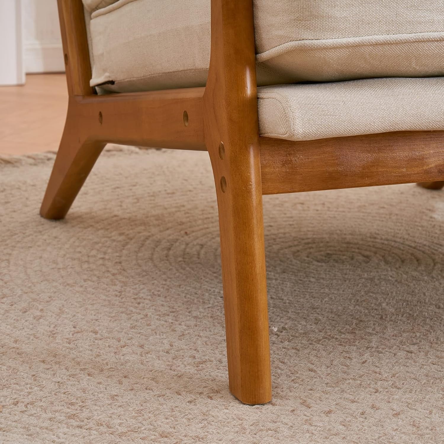 Beige Fabric Accent Armchair Solid Wood Lounge Chair w Cushion