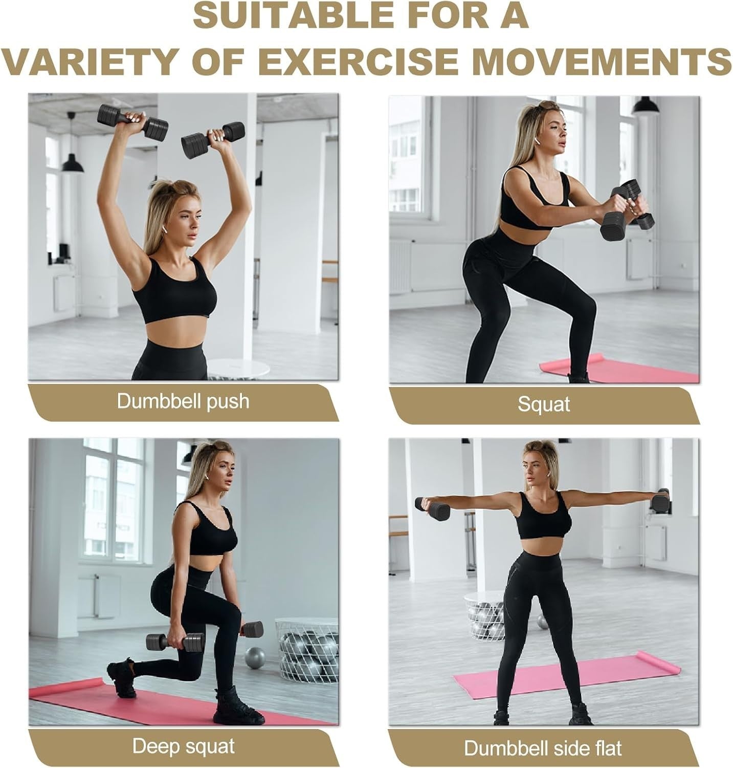 Adjustable Dumbbell Set 4-in-1 Hand Weights Non Roll Home Gym Training