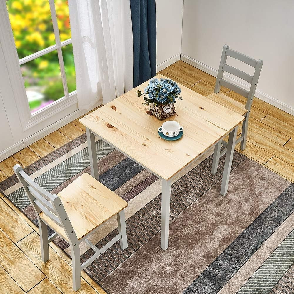 Solid Pine Dining Table & 2 Chairs Set | Durable Kitchen Furniture Grey