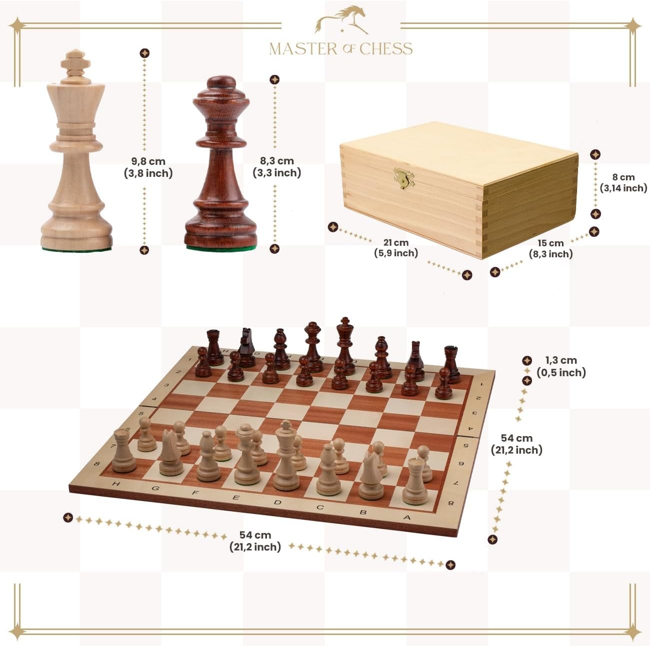 54cm Luxury Wooden Chess Set – Inlaid Sycamore Board & Weighted Pieces
