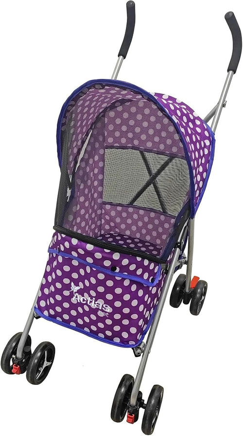 Pet Travel Stroller Dog Cat Pushchair Foldable Swivel Wheels 15kg Purple