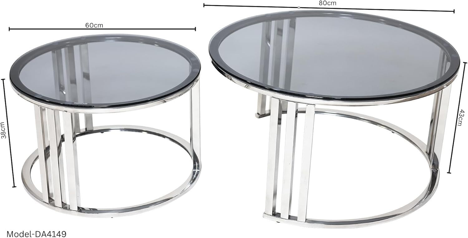 80cm Round Glass Coffee Table Chrome Metal Legs Modern Living Room Accent