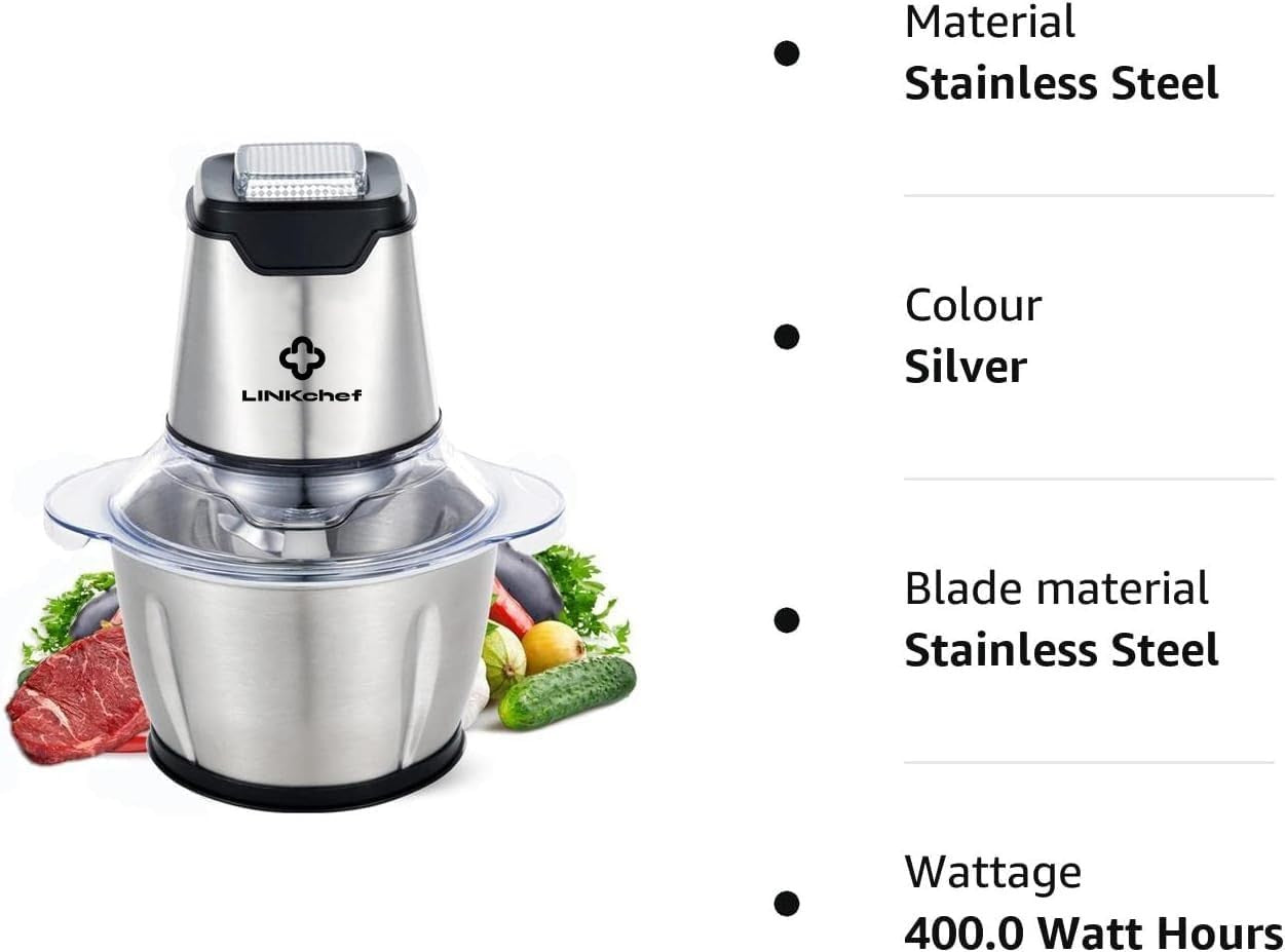 Electric Food Chopper 400W 1.2L Steel Bowl Mini Meat Onion Grinder