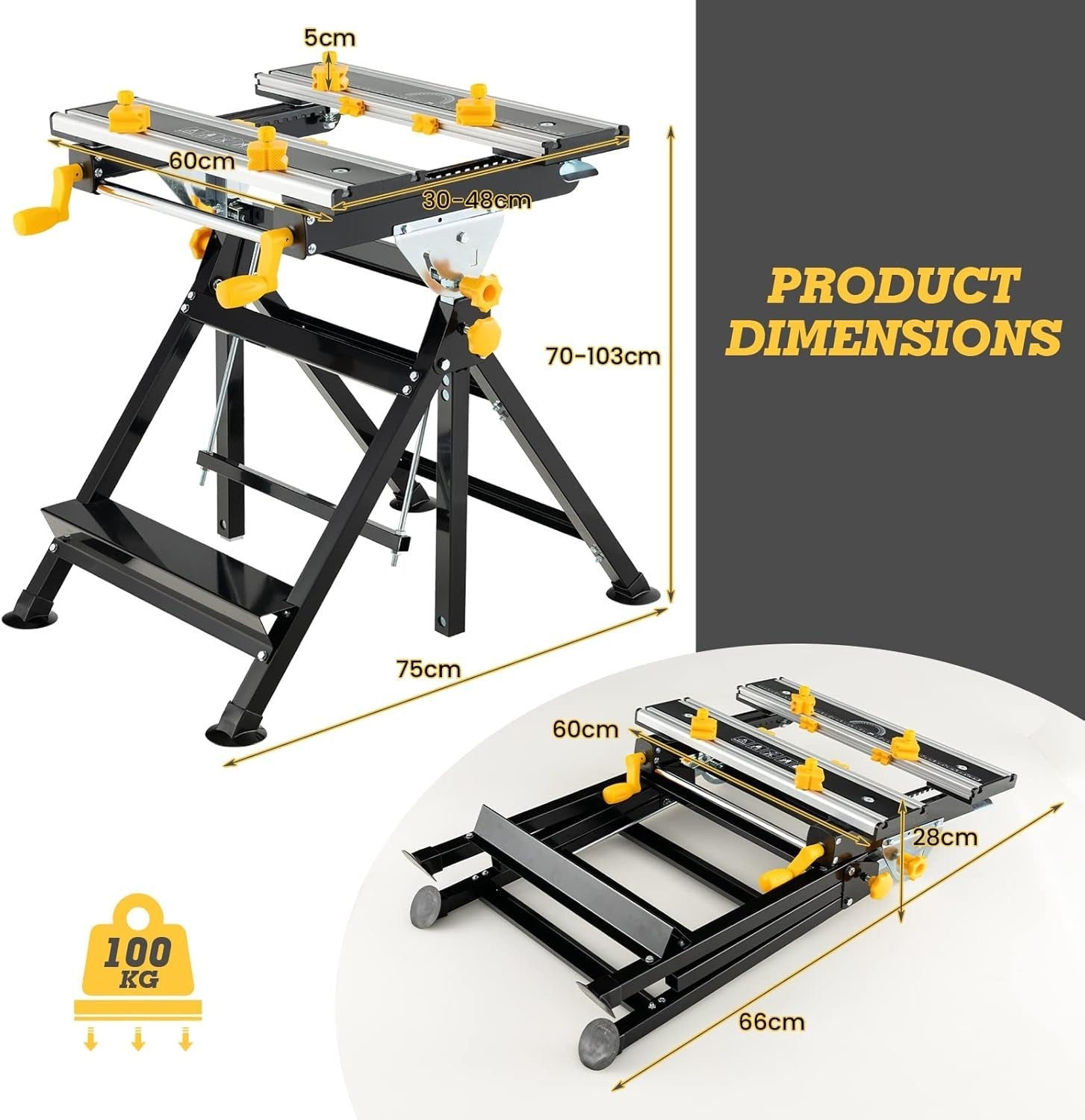 Folding Adjustable Workbench Tiltable Table 7-Height Portable Stand 75x60