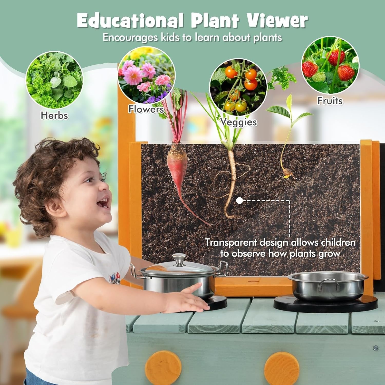 Outdoor Mud Kitchen Kids Playset w/ Planter Sink Chalkboard Set