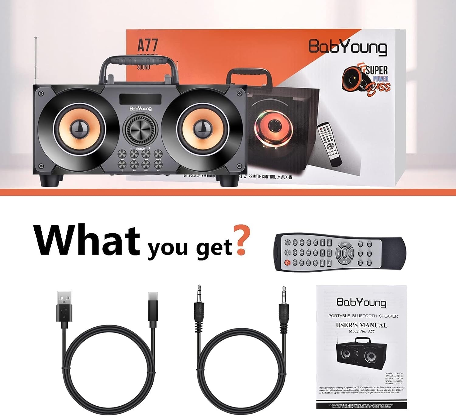 80W Portable Bluetooth Speaker Subwoofer Bass LED Lights FM MP3 USB AUX