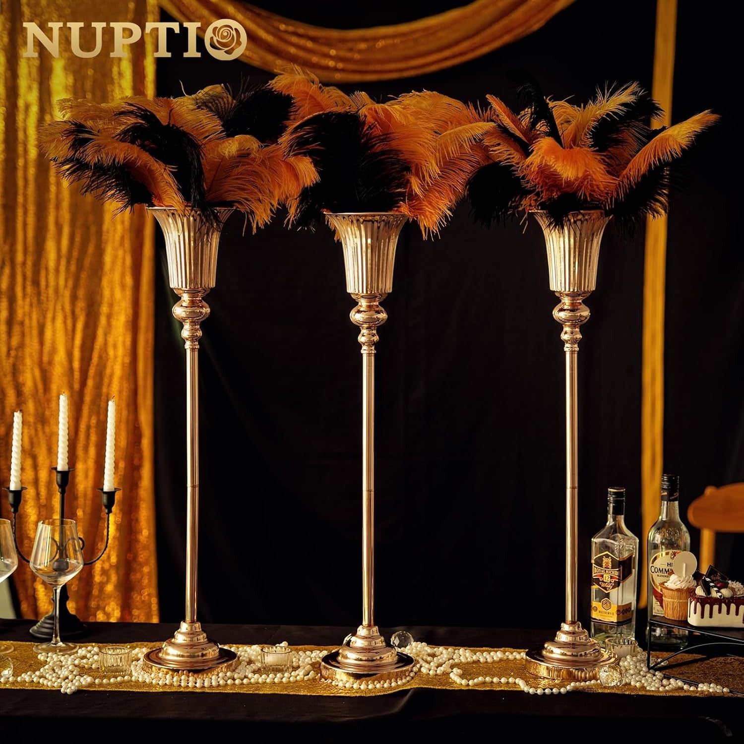 Gold Wedding Table Centrepiece Vases 2pcs 77.5cm Tall Luxury Event Decor