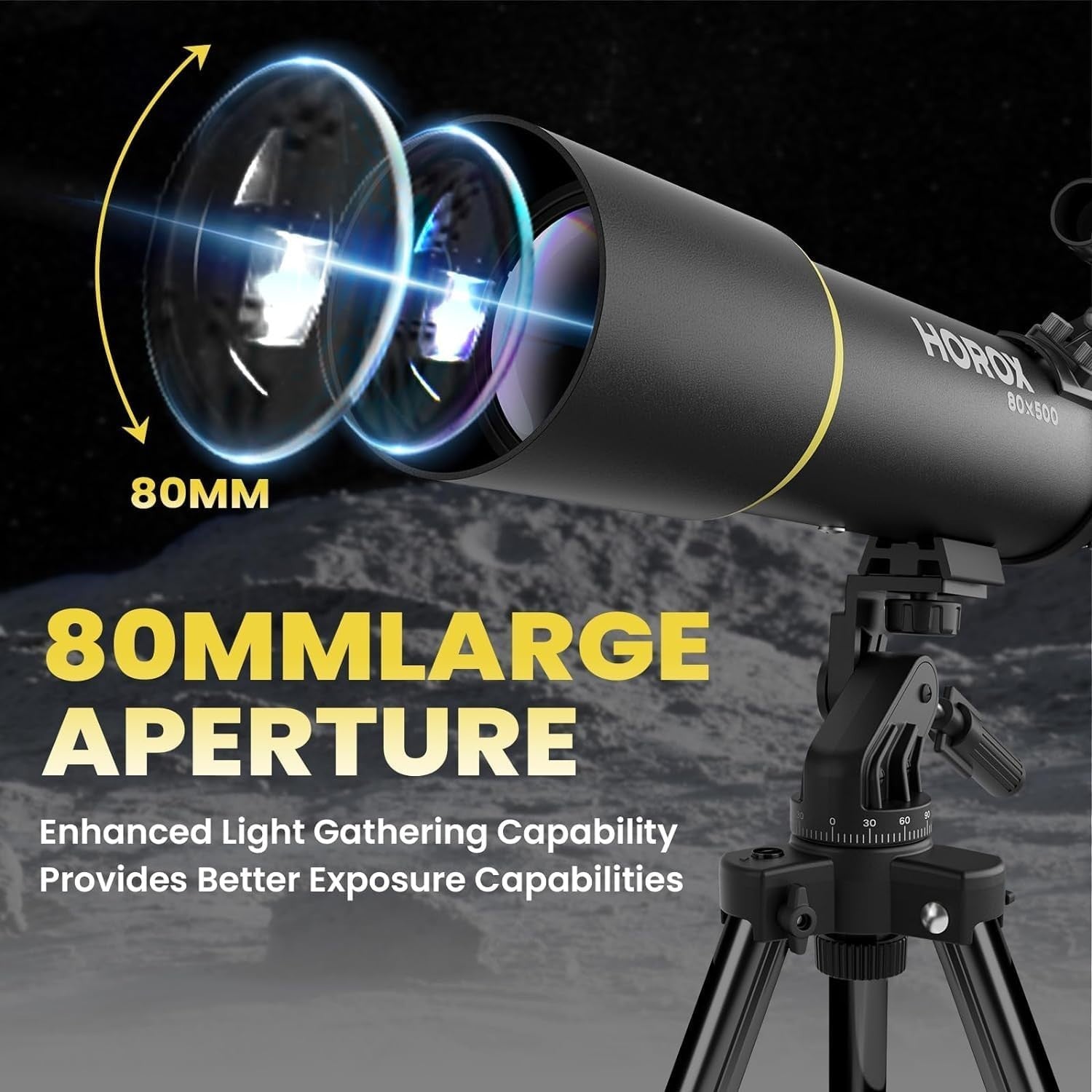 80mm Aperture 500mm Refractor Telescope for Adults & Kids with Tripod - Black