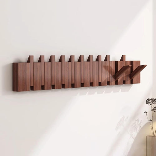 Luxury Wooden Wall Mounted Coat Rack 12 Flip Hooks Modern Folding Hanger