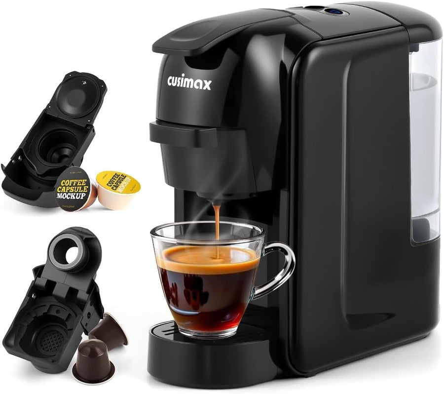 19Bar Pod Coffee Machine Compact 1450W Fast Heat-Up Dual Pod System Black