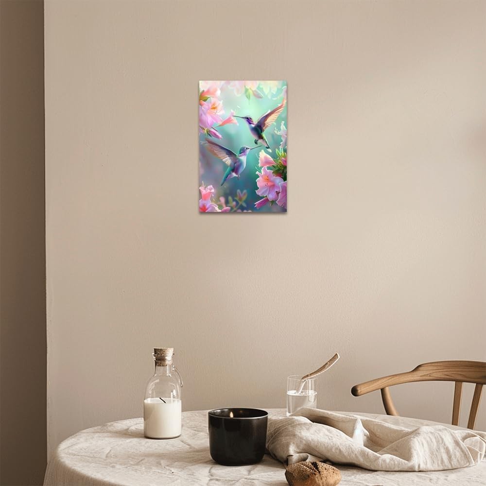 Hummingbird Canvas Wall Art 16x24 Framed Blue Birds Print