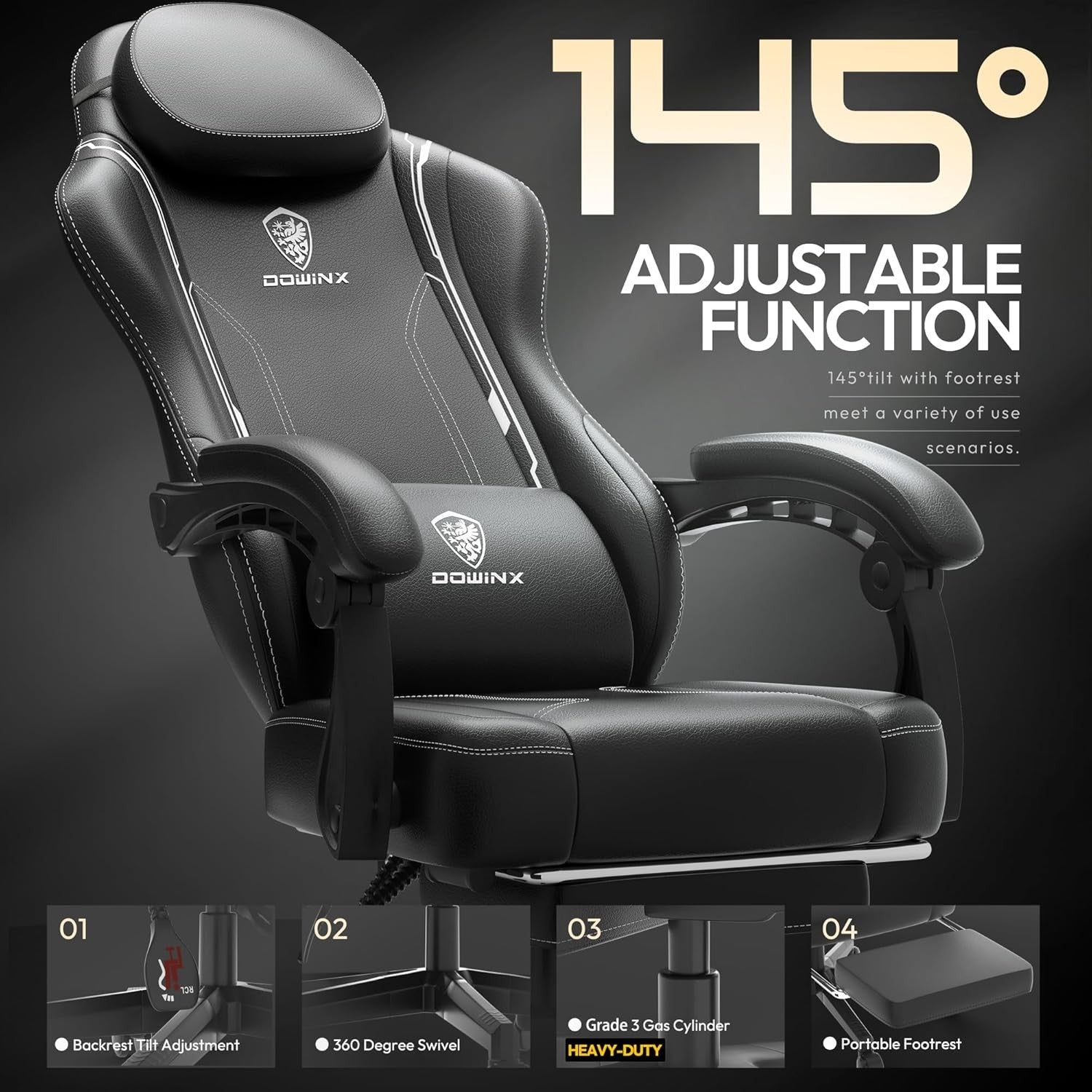 Ergonomic Gaming Chair w/ Footrest Massage Lumbar High Back