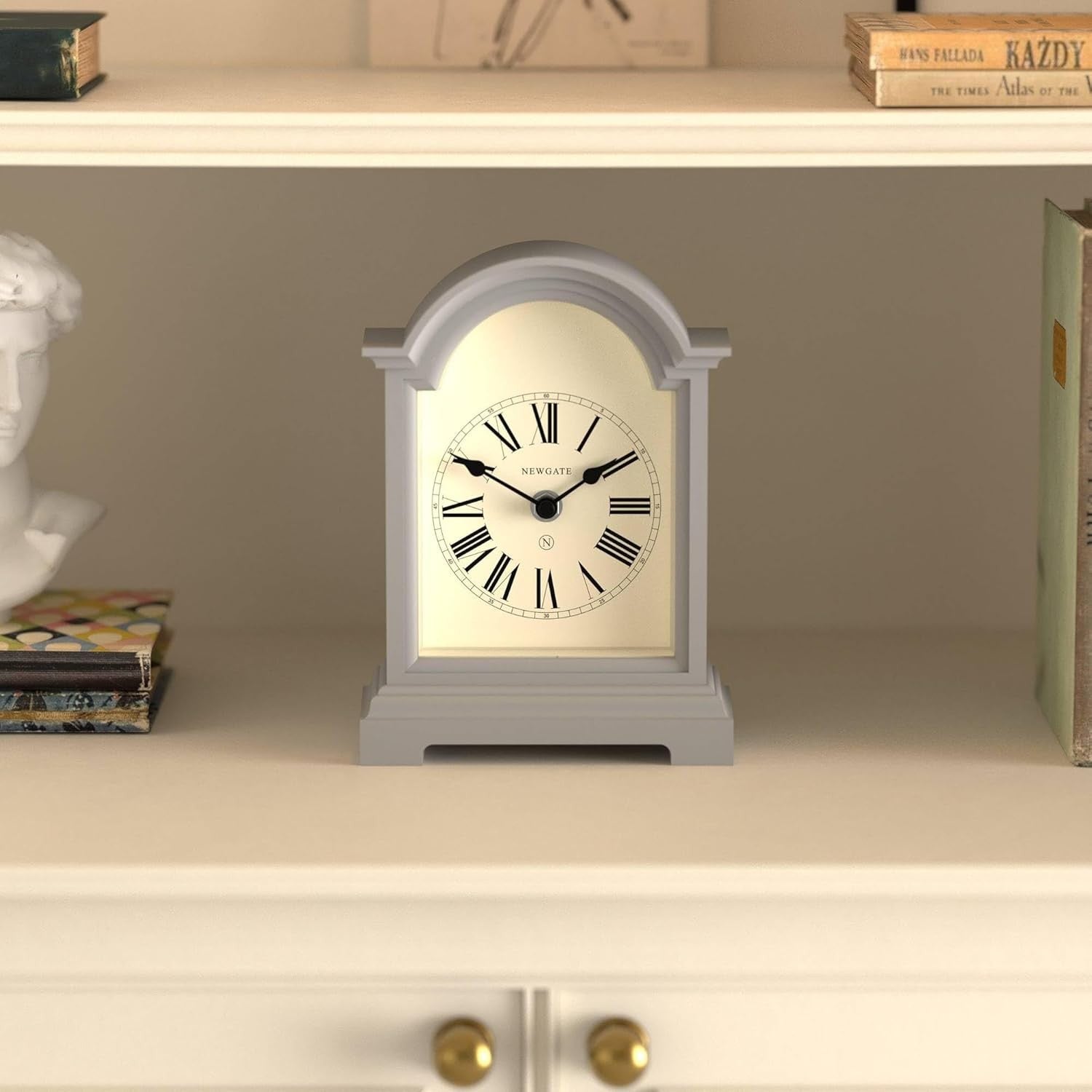 Mantel Clock Classic Arch Roman Numerals Silent Desk Shelf Clockwork Grey