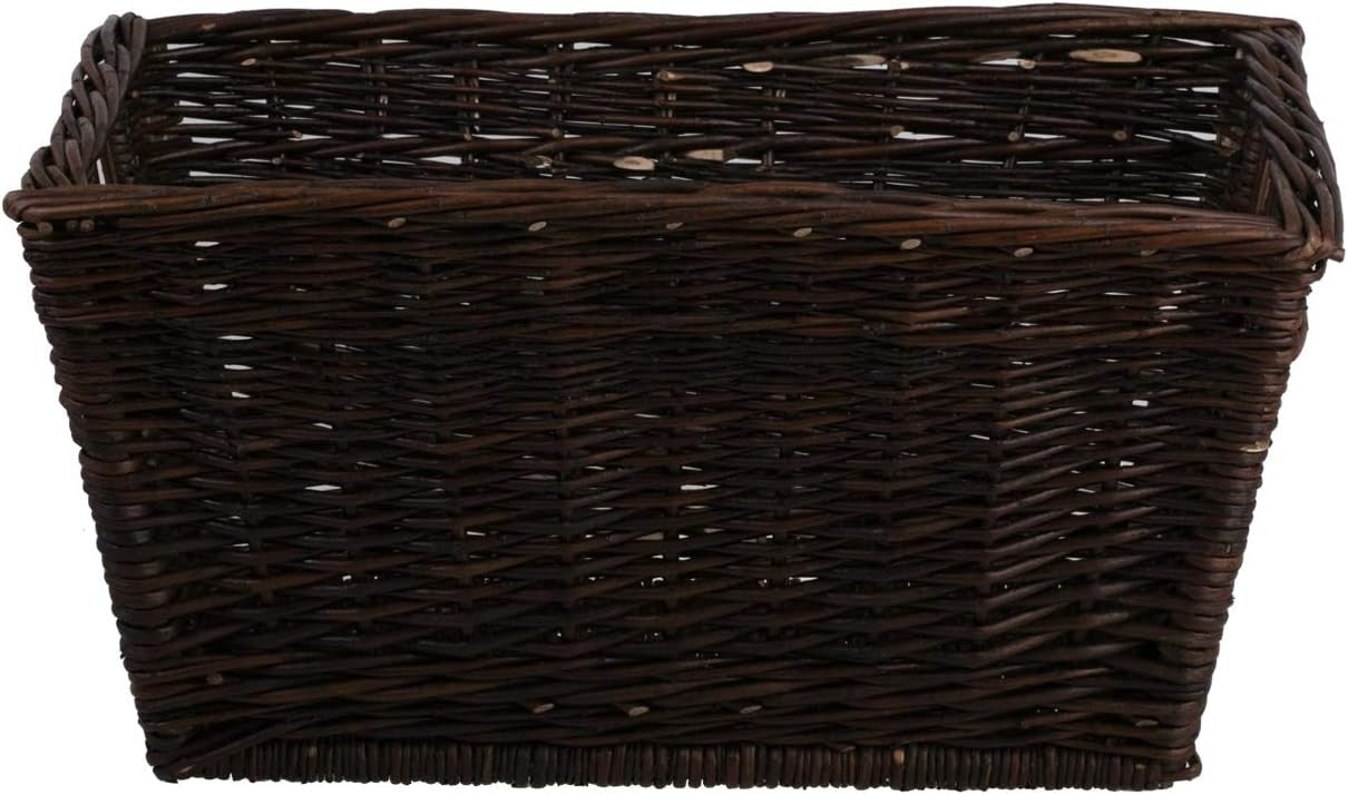 Large Dark Brown Wicker Log Basket with Handles – Durable Rustic Wood Storage