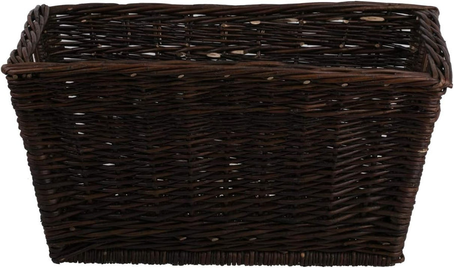 Large Dark Brown Wicker Log Basket with Handles – Durable Rustic Wood Storage