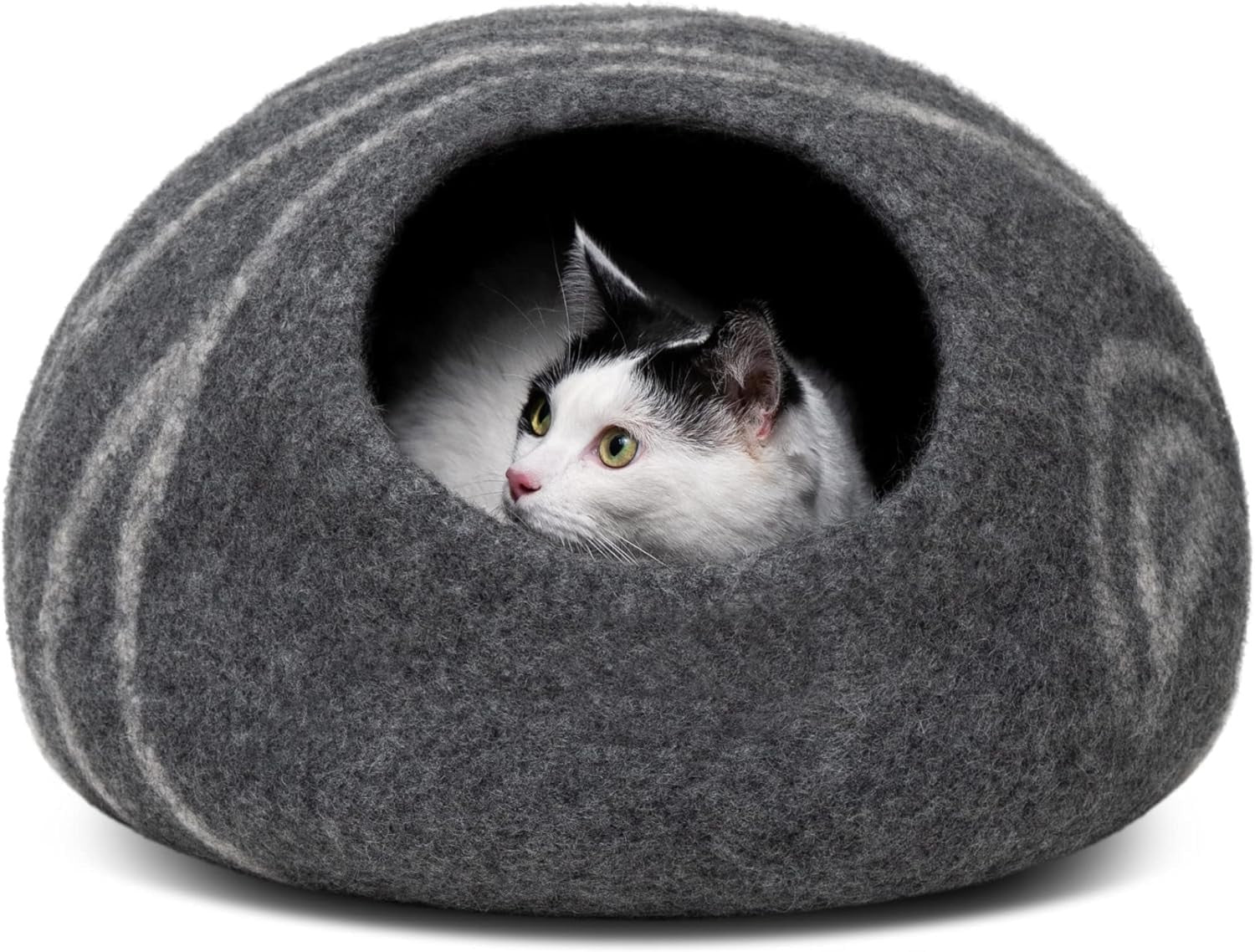 Medium Felt Cat Cave Bed Handmade Merino Wool Indoor Cat House Grey