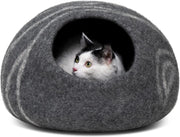 Medium Felt Cat Cave Bed Handmade Merino Wool Indoor Cat House Grey