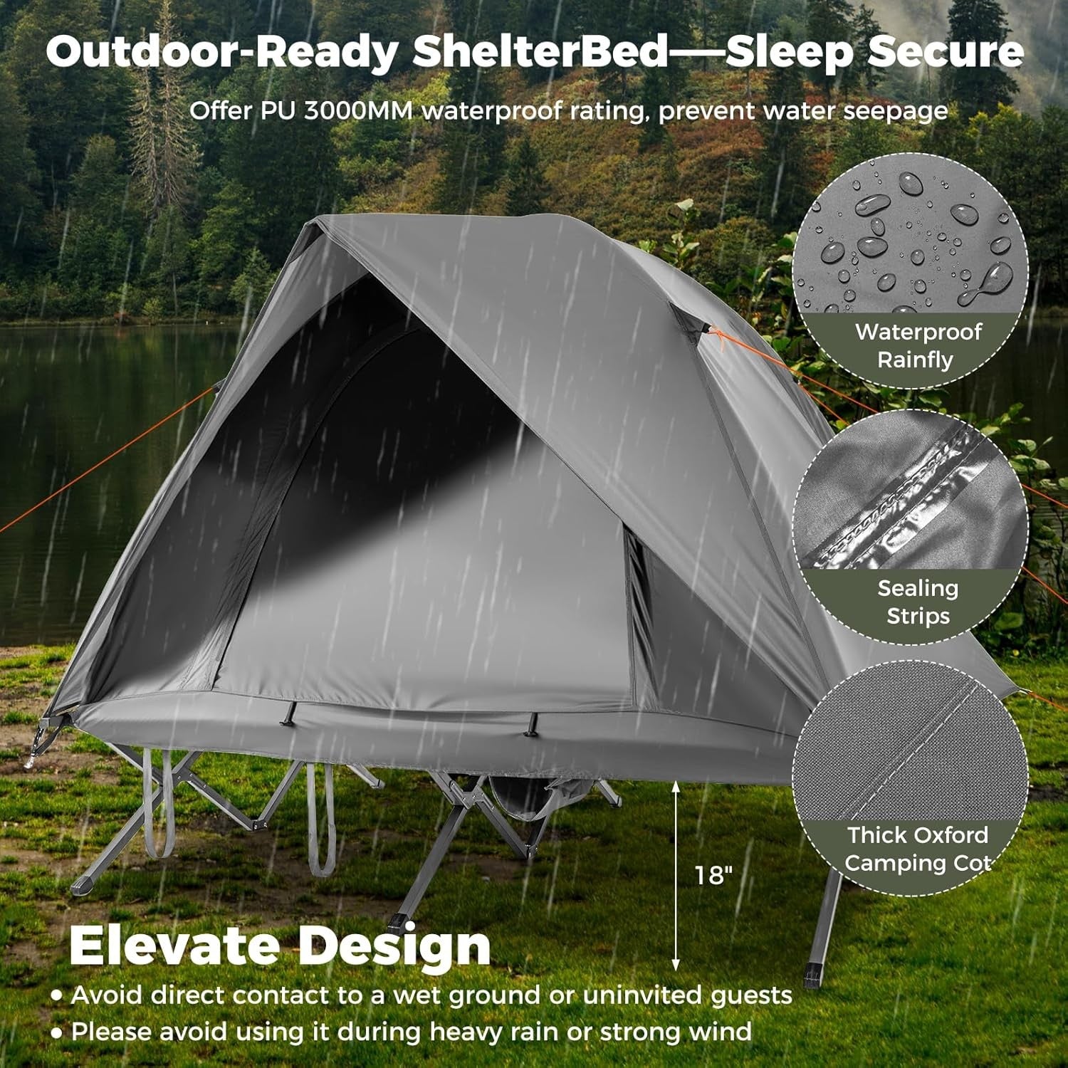 2 Person Elevated Camping Tent Cot Waterproof Foldable