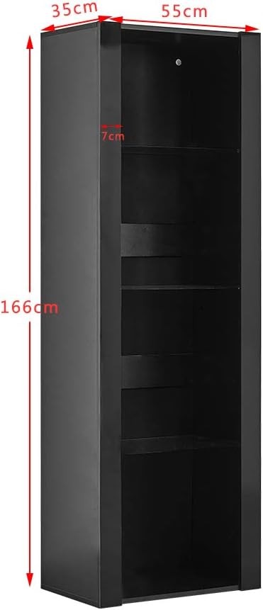 Tall Black Display Cabinet with Glass Shelves & RGB LED Lights Modern Storage