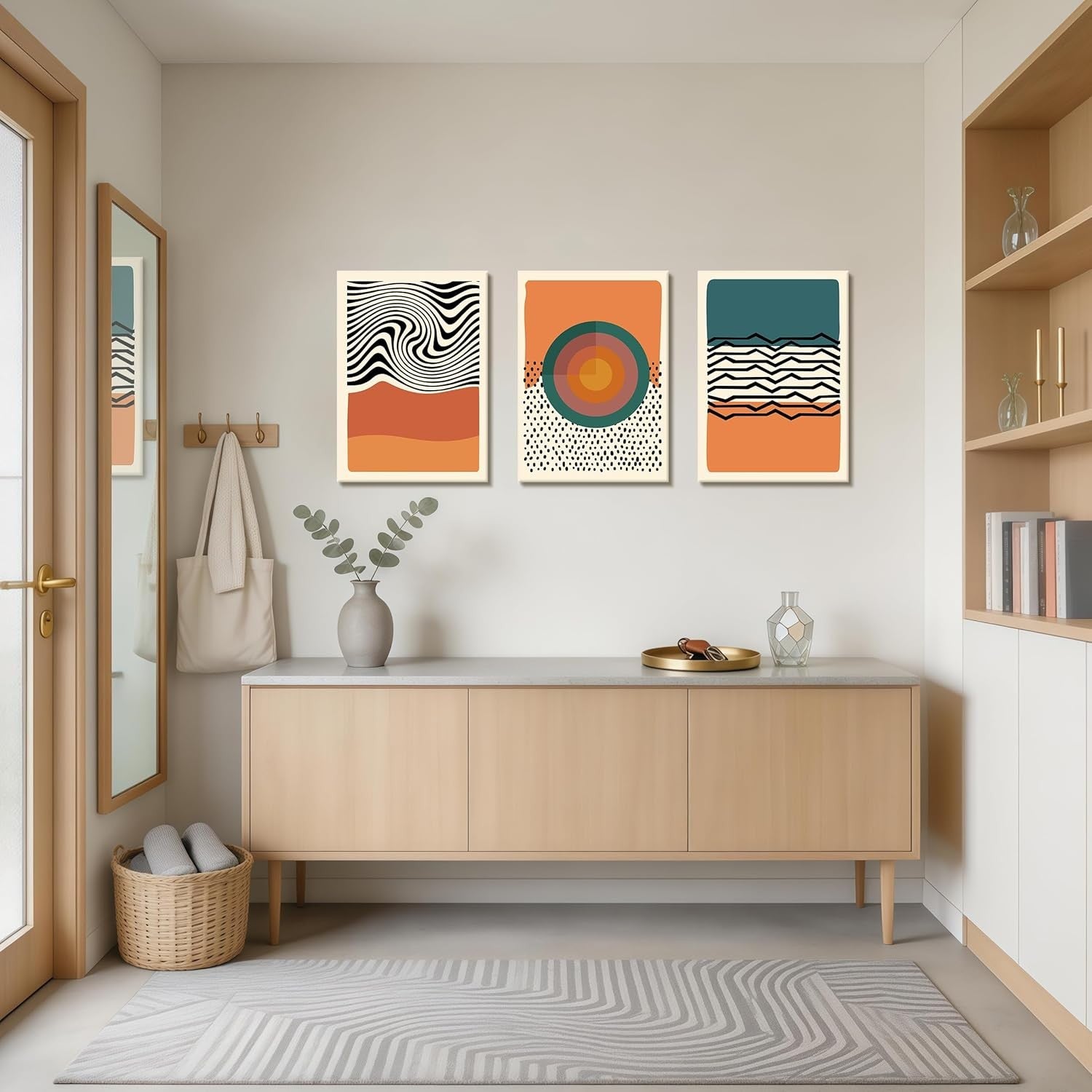 Set of 3 Mid Century Abstract Canvas Wall Art 40x60cm