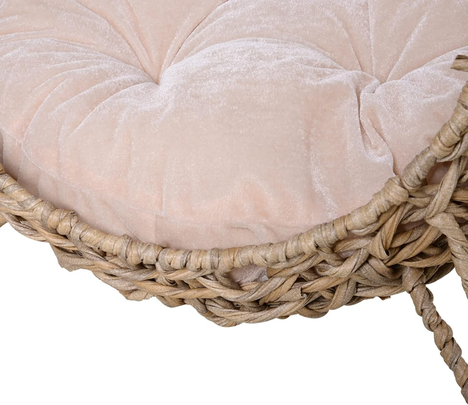 Ball Shape Wicker Cat House Raised Rattan Bed w Cushion Natural