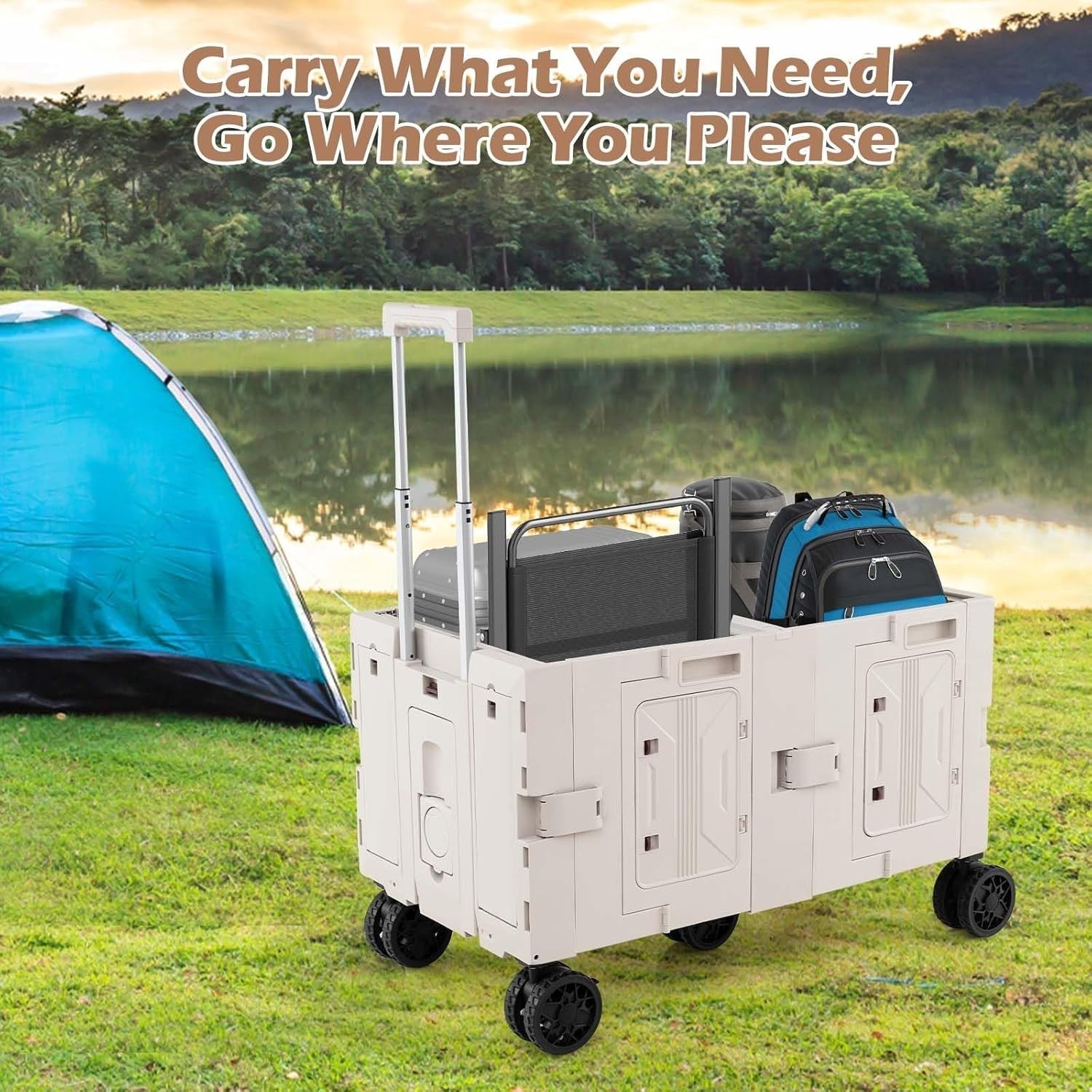 150L Folding Utility Trolley Cart Heavy Duty Wagon 5 Wheels Tabletop White